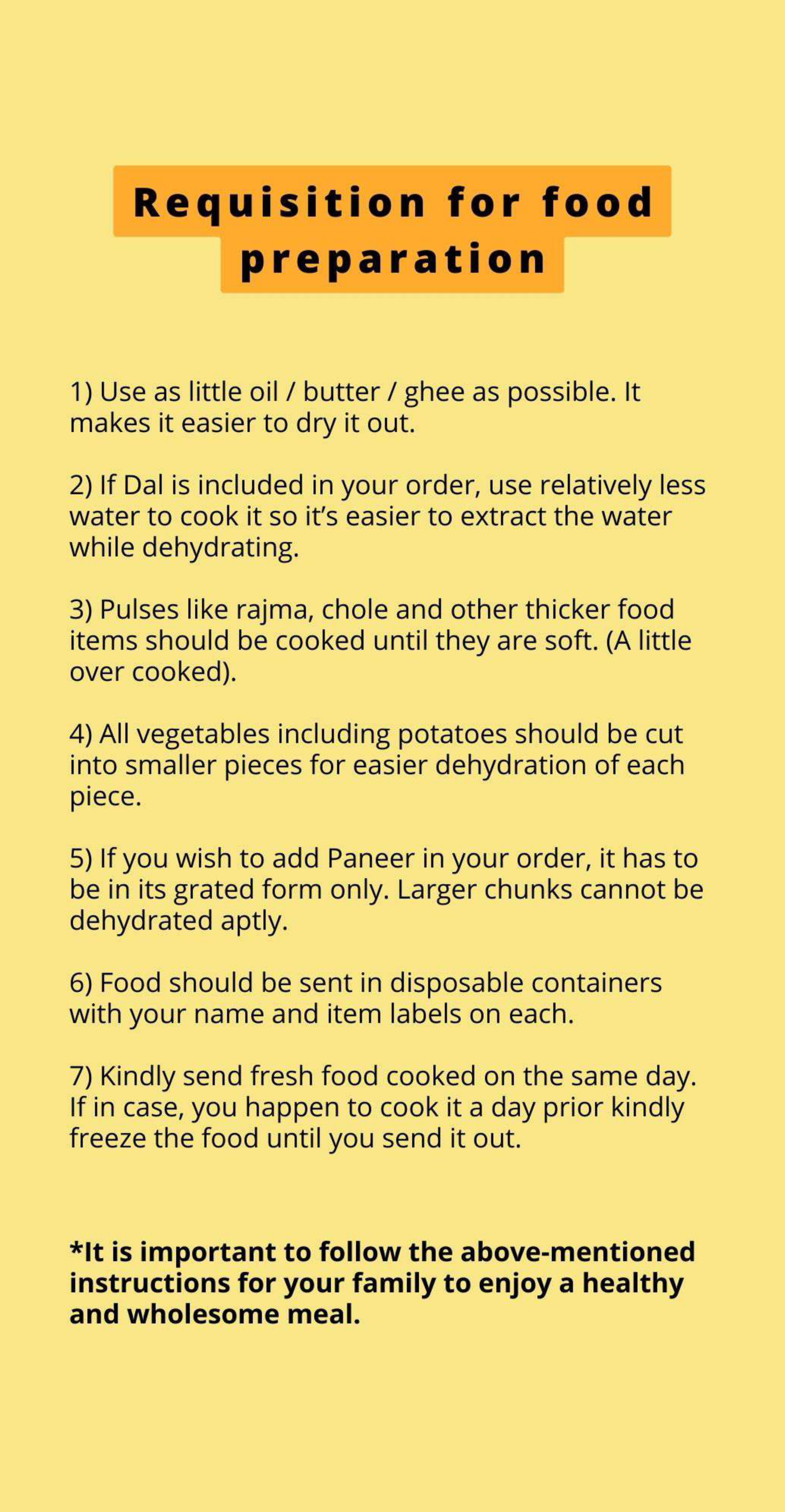 Requisition for food preparation
